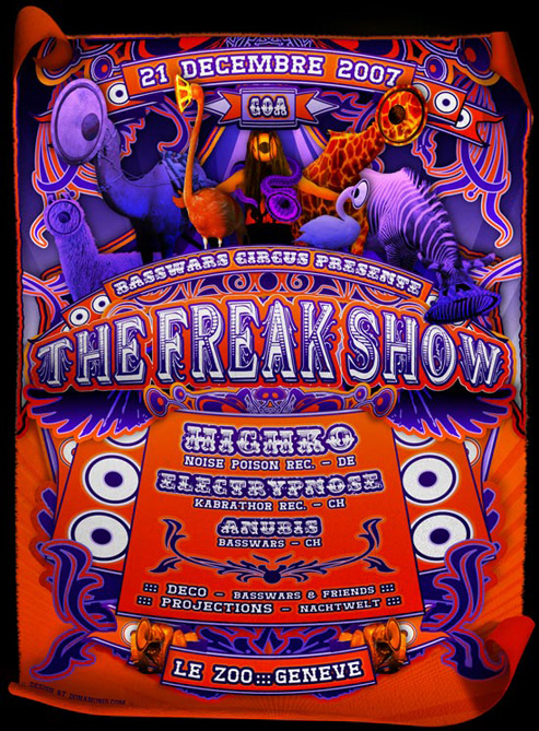 Flyer | The Freak Show | BassWars | Donanubis | Laurent Lemoigne